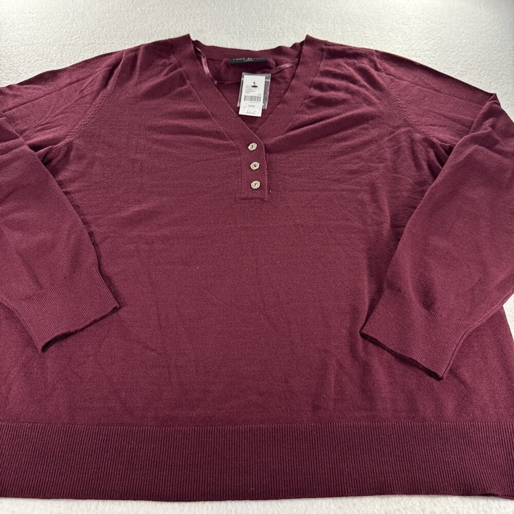 Lane Bryant Sweater Womens‎ 18/20 Maroon V-NECK Long Sleeve Retails $60.00 NWT - Picture 2 of 11